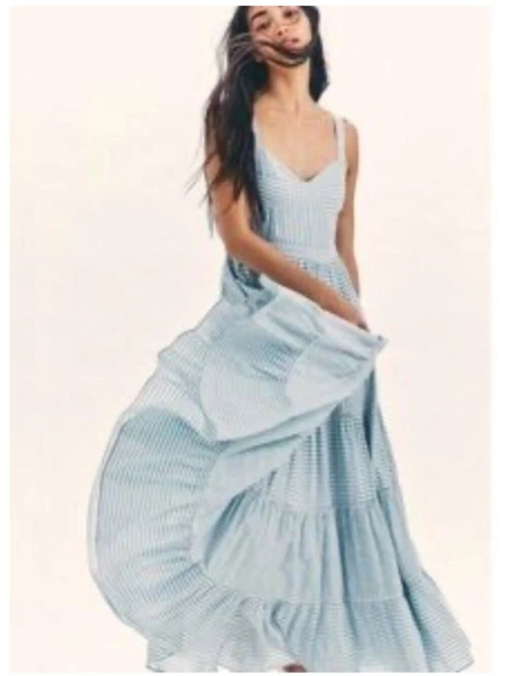 Love Shack Fancy blue/white stipe, tiered strapless maxi dress, 0 - Picture 4 of 7